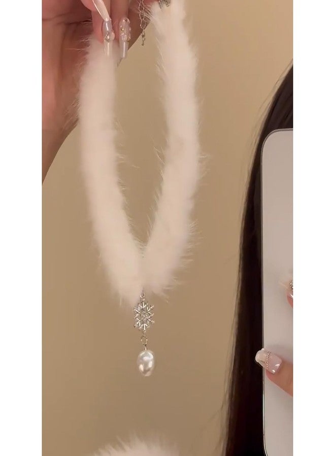 Aktully Snowflake Choker Necklace for Women Christmas Necklaces Fluffy Pom Pom Snowflake Pearl Pendant Choker for Women Winter Jewelry Gift (White) - Image 5